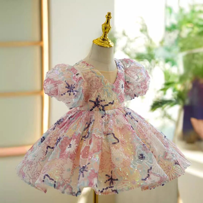 Children's Luxury Pink & Blue Sequin Dress – Elegant Sparkly Party Dress for Girls