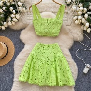 White Midi Dress Two-Piece Set | Women's Summer Crop Top & Skirt Suit