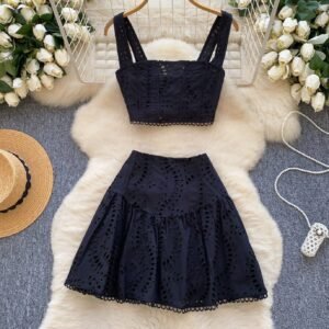 White Midi Dress Two-Piece Set | Women's Summer Crop Top & Skirt Suit