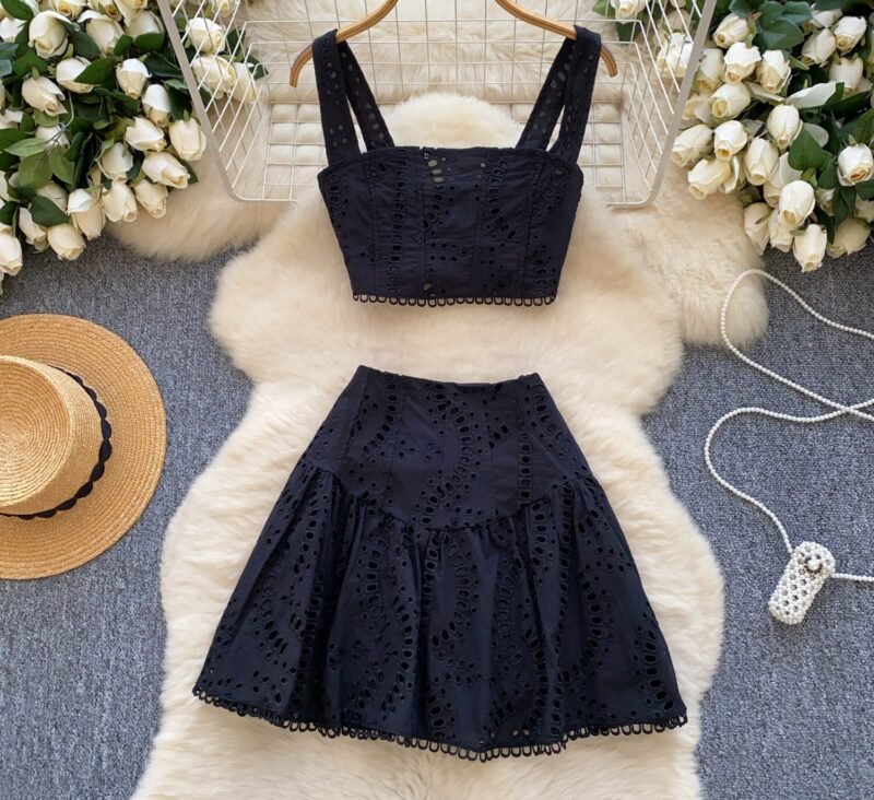 White Midi Dress Two-Piece Set | Women's Summer Crop Top & Skirt Suit