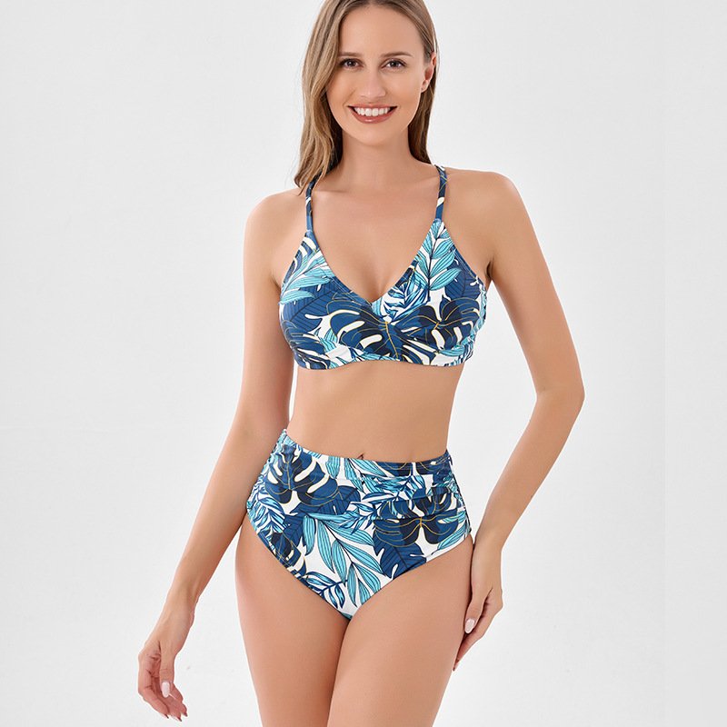 New Cross-Strap Plus Size Bikini – Solid Color Split Swimsuit