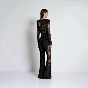 Elegant V-Neck Hot Lace Long Sleeve Evening Jumpsuit – Chic & Glamorous