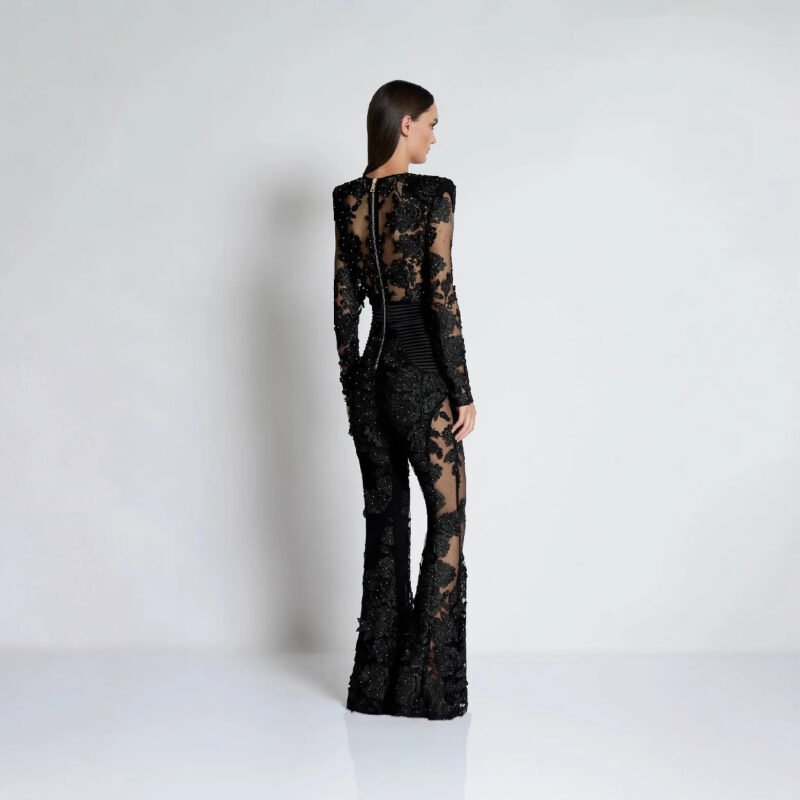 Elegant V-Neck Hot Lace Long Sleeve Evening Jumpsuit – Chic & Glamorous
