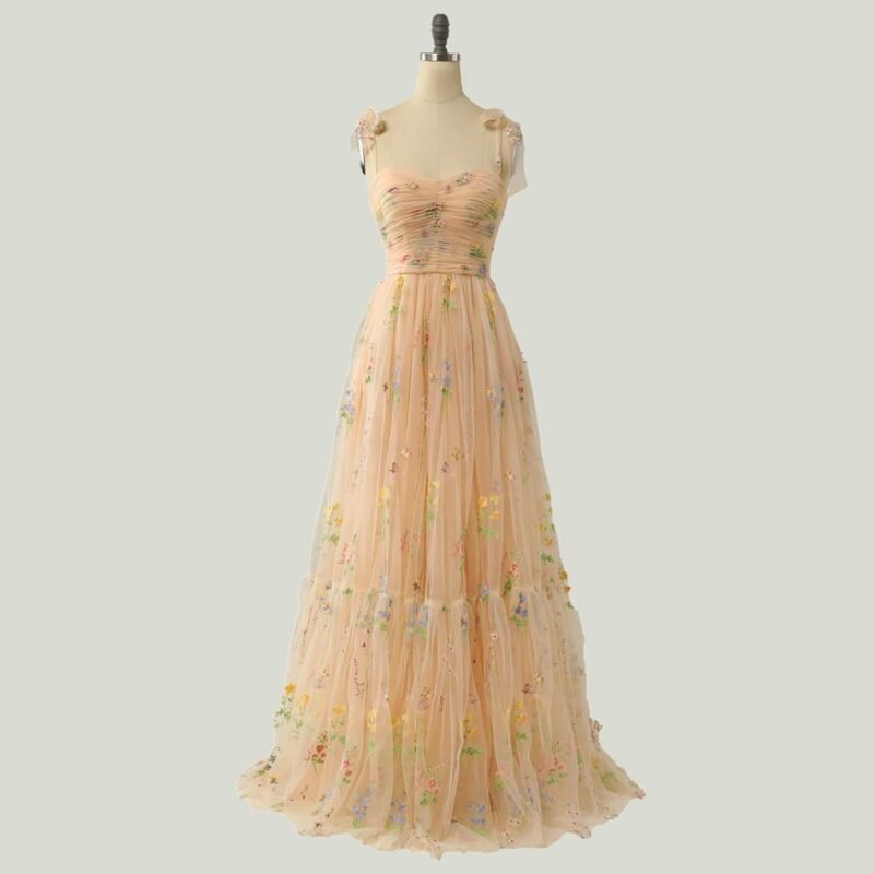 Luxury Floral Embroidery Long Prom Evening Dress – Elegant Formal Gown