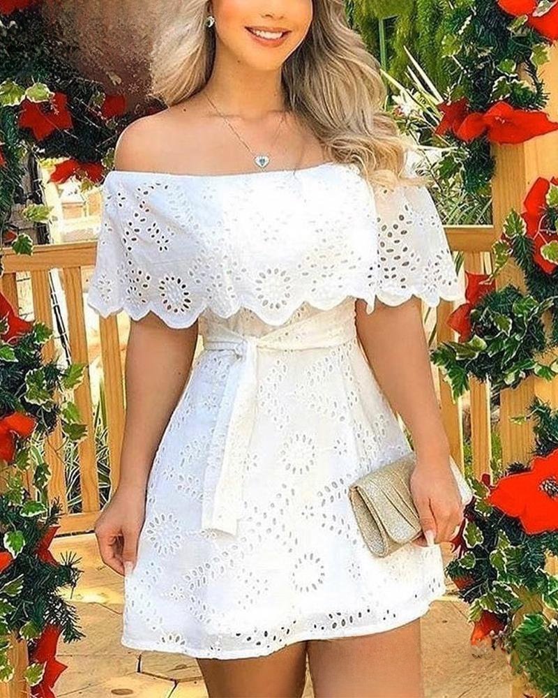 Summer White Off-Shoulder Lace-Up Mini Dress – Chic & Flirty Women's Outfit