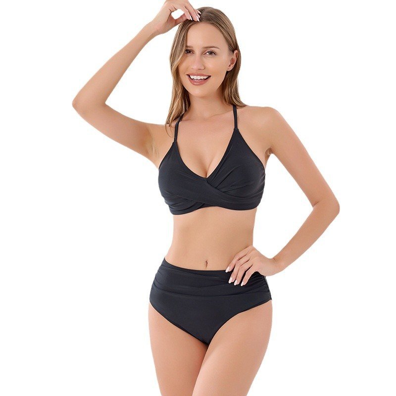 New Cross-Strap Plus Size Bikini – Solid Color Split Swimsuit