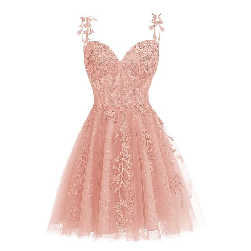 Elegant Lilac Spaghetti Straps Lace Dress – Feminine & Chic Style