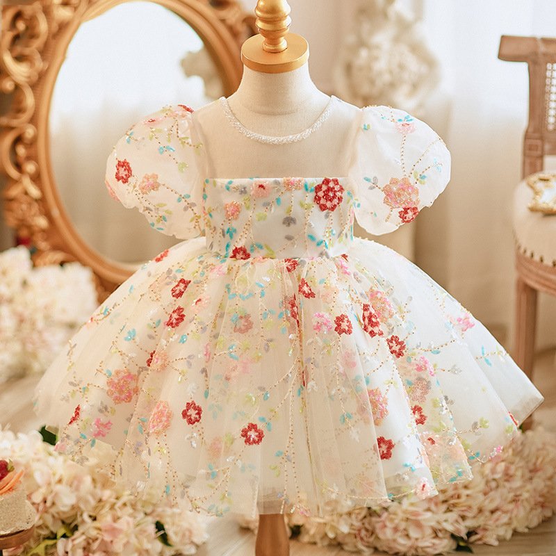 Princess Evening Gown for Girls – Sequin Puff Sleeve Elegant Dress