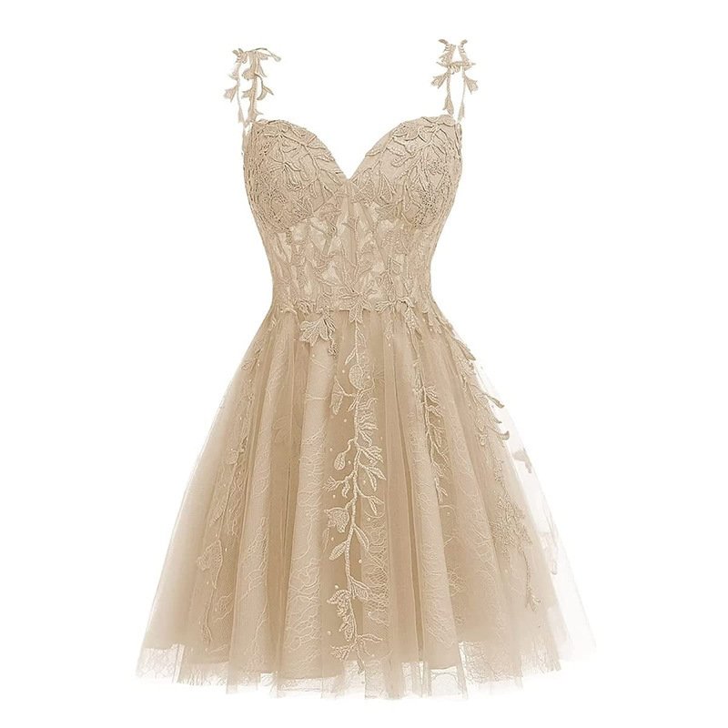 Elegant Lilac Spaghetti Straps Lace Dress – Feminine & Chic Style