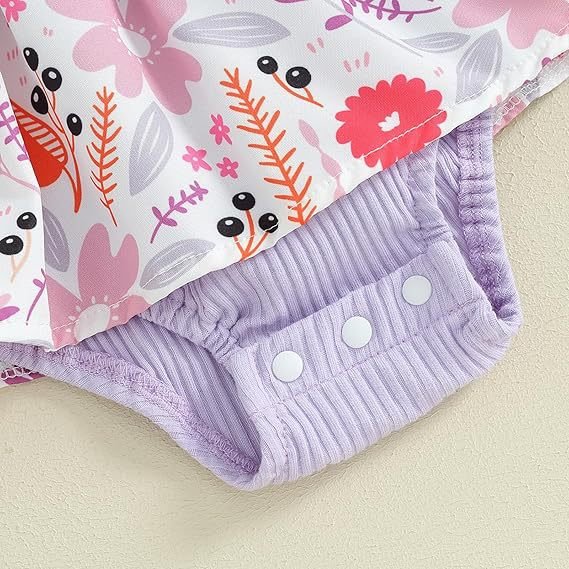 2pcs Baby Girl Floral-Print Spliced Bow Front Sleeveless Romper with Headband – Adorable Baby Outfit Set
