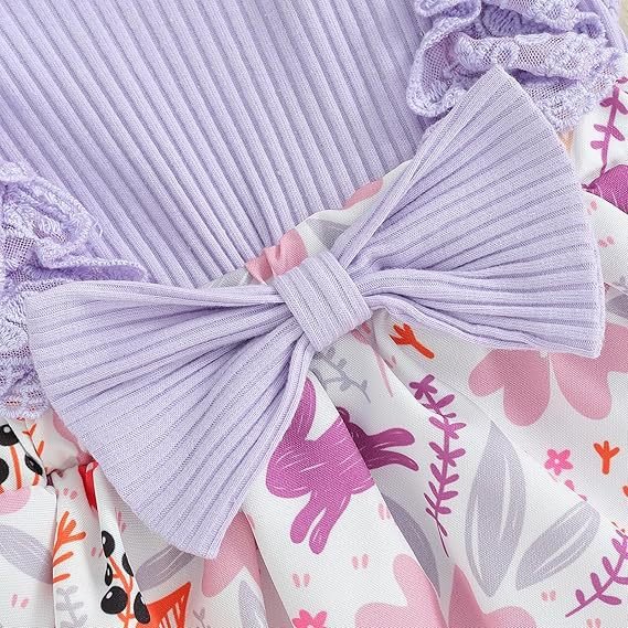 2pcs Baby Girl Floral-Print Spliced Bow Front Sleeveless Romper with Headband – Adorable Baby Outfit Set