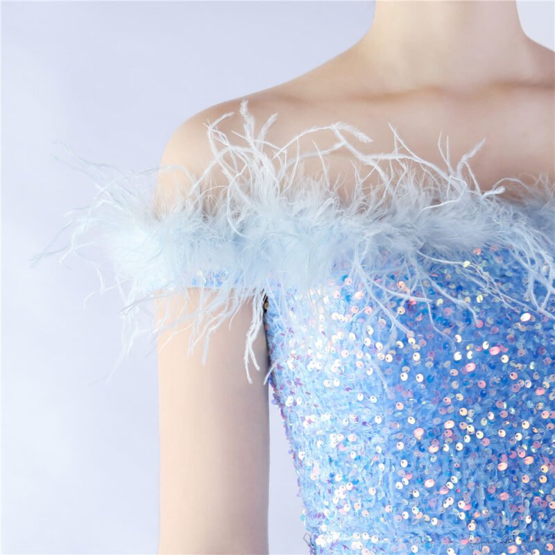 Elegant Evening Party Dress For New Year Luxury Women's Ball Gown Ostrich Feather Maxi Dresses