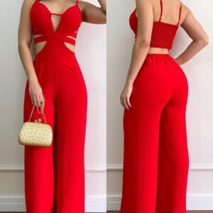 Summer Women’s Sexy Cutout Spaghetti Strap Jumpsuit – Straight Leg Pants for Chic Style