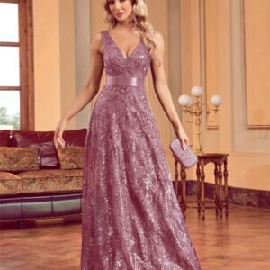 Sexy Deep V-Neck Sequin Evening Dress – Glamorous Formal Gown for Special Occasions