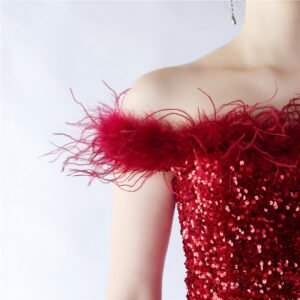 Elegant Evening Party Dress For New Year Luxury Women's Ball Gown Ostrich Feather Maxi Dresses