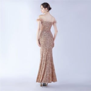 Elegant Evening Party Dress For New Year Luxury Women's Ball Gown Ostrich Feather Maxi Dresses