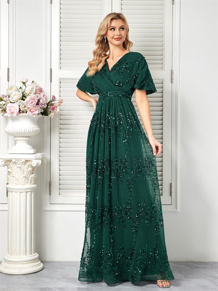 Green Sequin Evening Dress – Elegant Formal Gown for Special Events & Parties