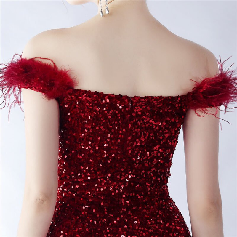 Elegant Evening Party Dress For New Year Luxury Women's Ball Gown Ostrich Feather Maxi Dresses