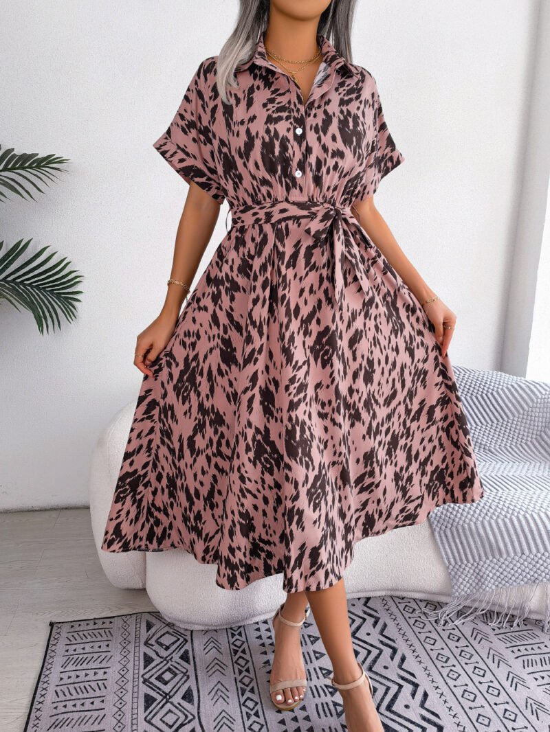 Women’s Summer Casual Loose Leopard Lace-Up Shirt Dress – Trendy & Comfortable