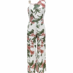 Women's Spring & Summer Sleeveless Flower Plant Print Jumpsuit – Casual & Elegant Outfit