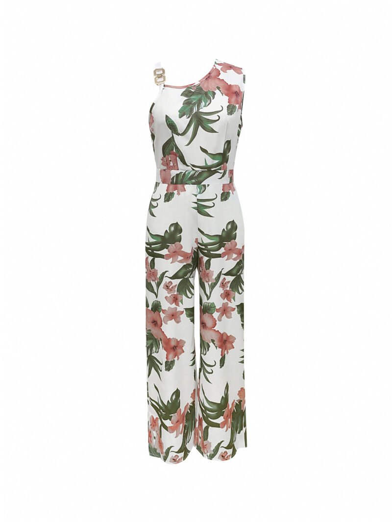 Women's Spring & Summer Sleeveless Flower Plant Print Jumpsuit – Casual & Elegant Outfit