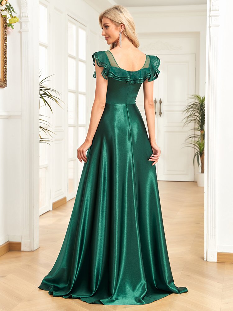 Dark Green Satin Evening Dress – Elegant Formal Gown for Special Occasions & Parties
