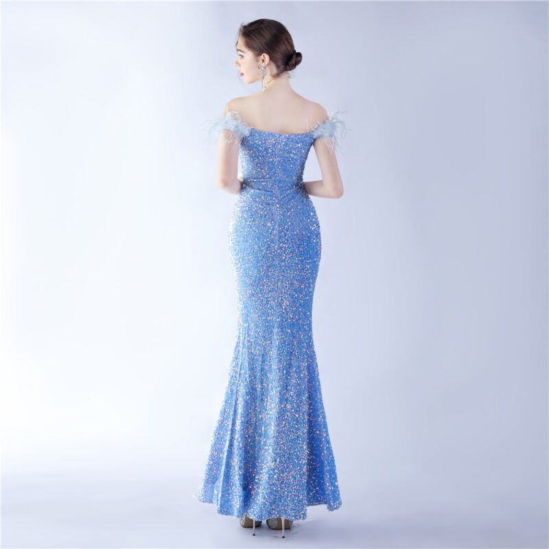 Elegant Evening Party Dress For New Year Luxury Women's Ball Gown Ostrich Feather Maxi Dresses