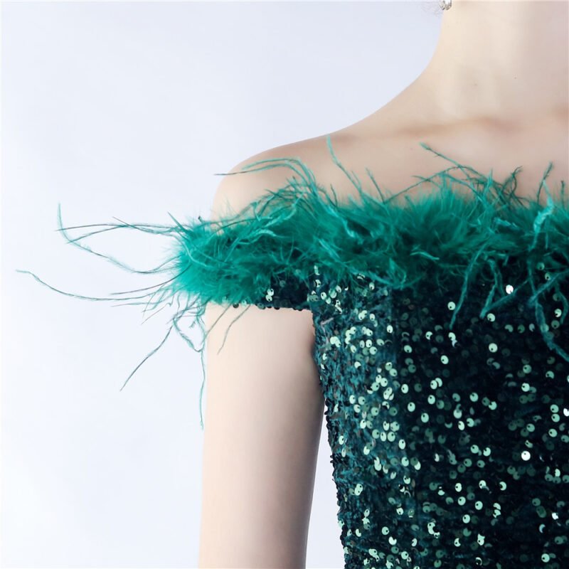Elegant Evening Party Dress For New Year Luxury Women's Ball Gown Ostrich Feather Maxi Dresses