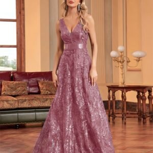 Sexy Deep V-Neck Sequin Evening Dress – Glamorous Formal Gown for Special Occasions