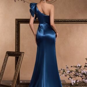 Luxury Blue Mermaid Prom Dress – Satin Split Evening Gown for Cocktail Parties & Special Events