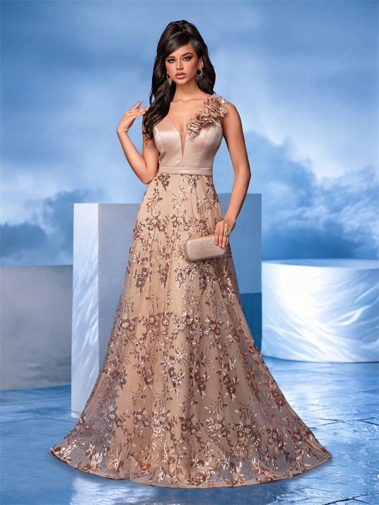 Elegant V-Neck Evening Dress – Luxury Chiffon Sleeveless Party Dress for Women