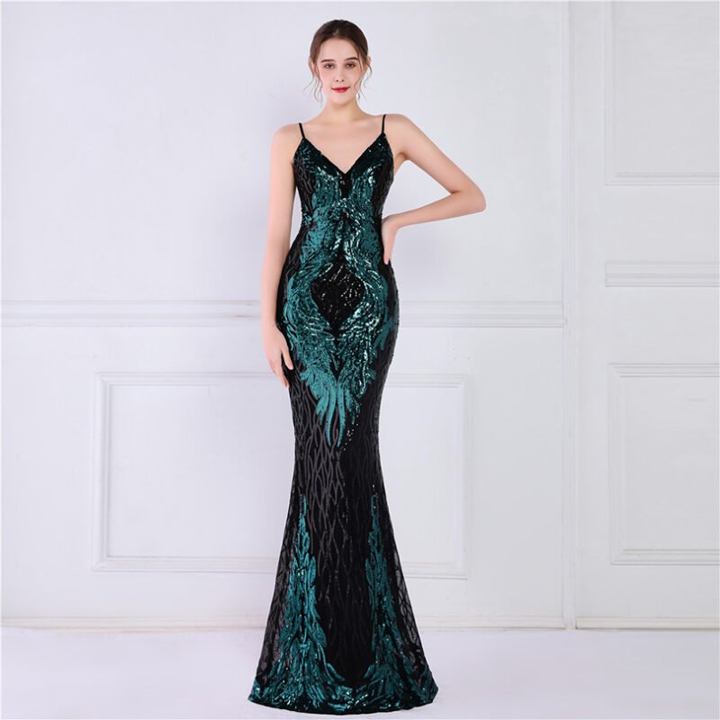 Women's Mermaid V-Neck Sequins Evening Dresses – Glamorous Party Wear