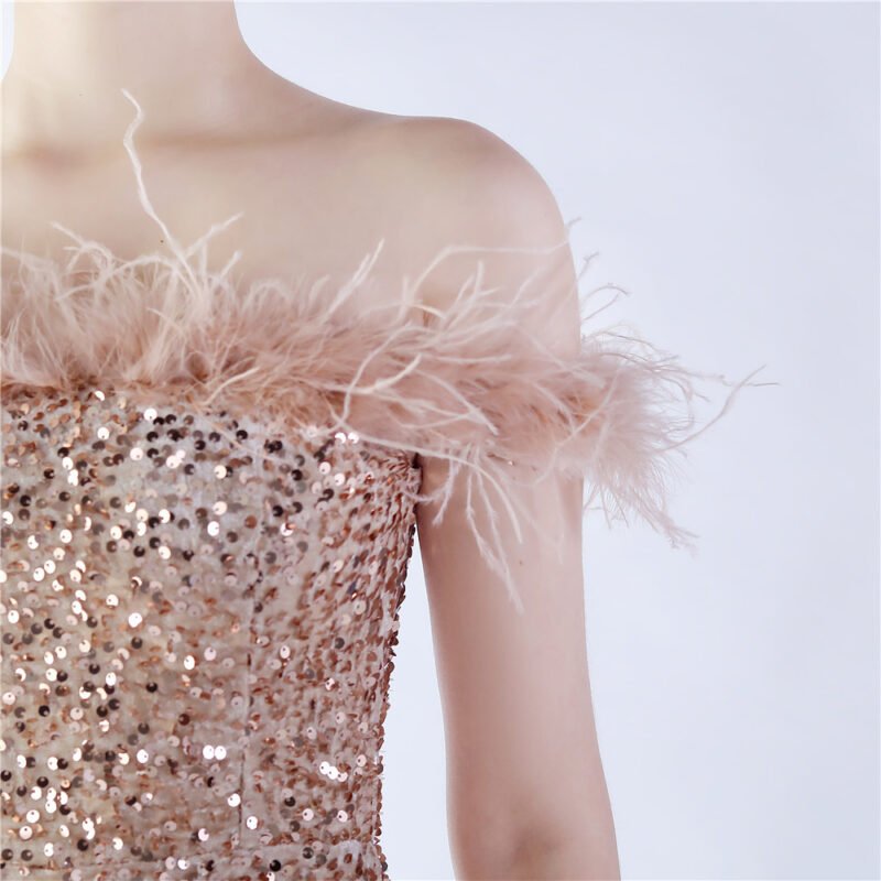 Elegant Evening Party Dress For New Year Luxury Women's Ball Gown Ostrich Feather Maxi Dresses