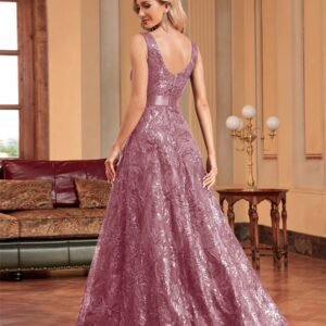 Sexy Deep V-Neck Sequin Evening Dress – Glamorous Formal Gown for Special Occasions