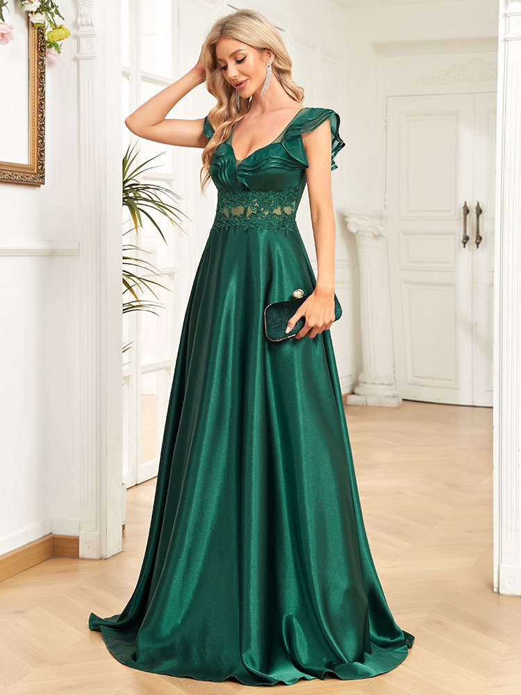 Dark Green Satin Evening Dress – Elegant Formal Gown for Special Occasions & Parties
