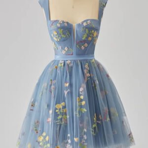 Simple Temperament Sling Sleeveless Short Ball Gown – Exquisite Flower Embroidery Slim Waist Dress