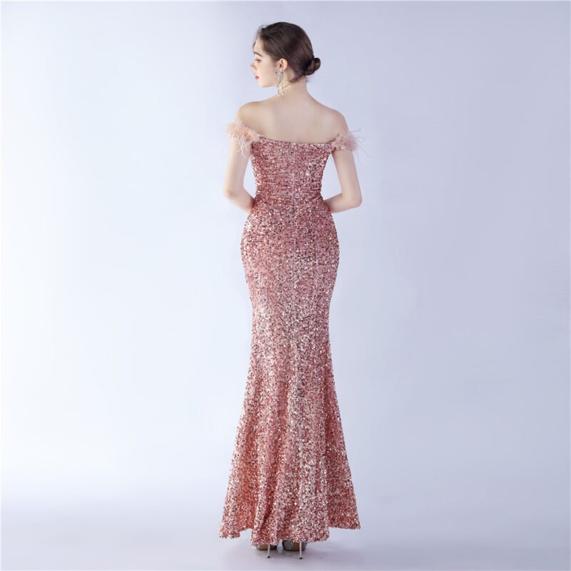 Elegant Evening Party Dress For New Year Luxury Women's Ball Gown Ostrich Feather Maxi Dresses