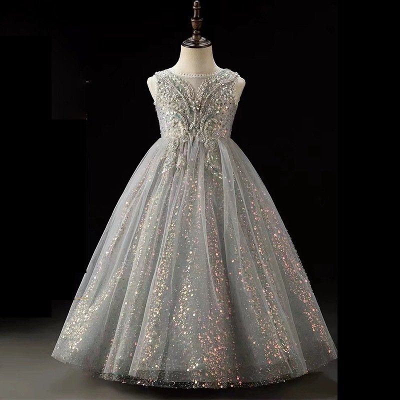 Sequined Girls Sleeveless Princess Dress – Sparkly and Elegant Dress for Special Occasions