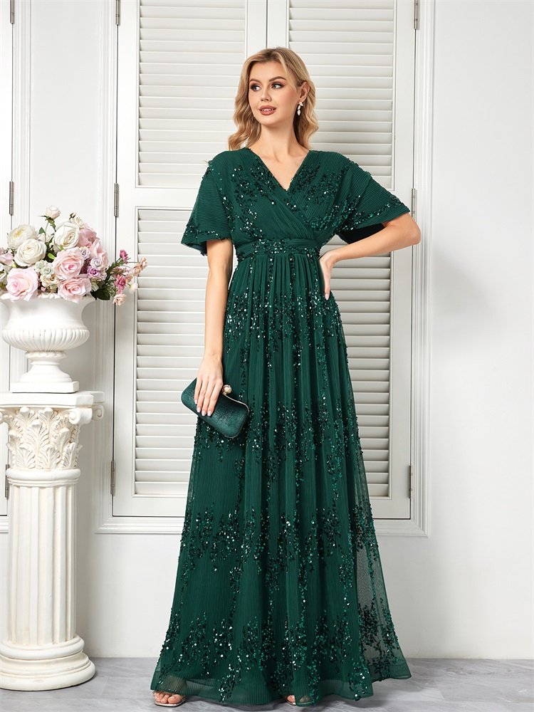 Green Sequin Evening Dress – Elegant Formal Gown for Special Events & Parties