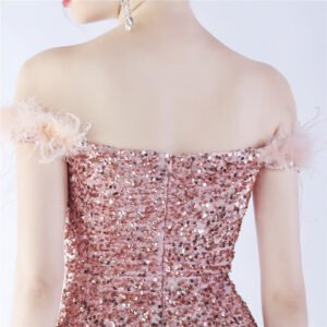 Elegant Evening Party Dress For New Year Luxury Women's Ball Gown Ostrich Feather Maxi Dresses