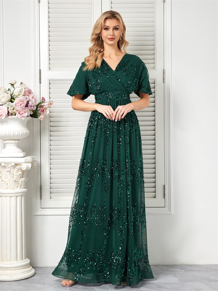 Green Sequin Evening Dress – Elegant Formal Gown for Special Events & Parties