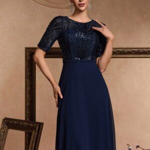 Short Sleeve Sequin Formal Evening Dress – Black Chiffon Mermaid Gown for Prom & Weddings