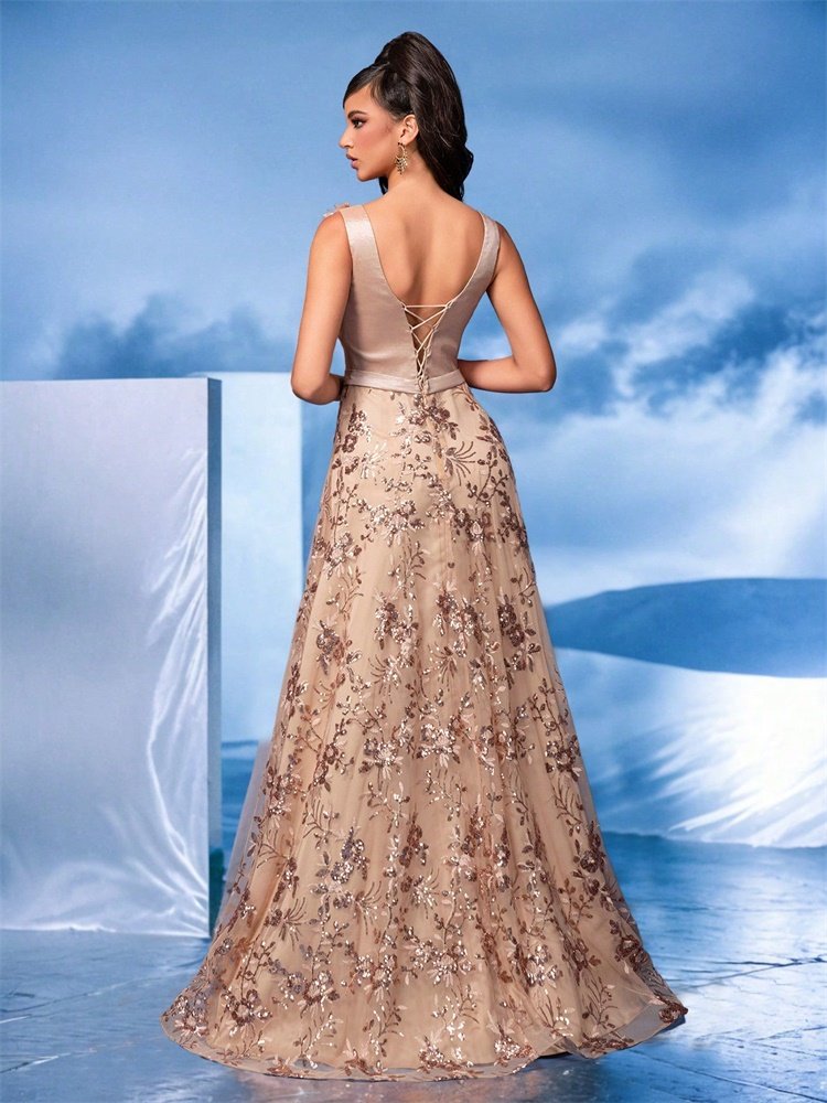 Elegant V-Neck Evening Dress – Luxury Chiffon Sleeveless Party Dress for Women