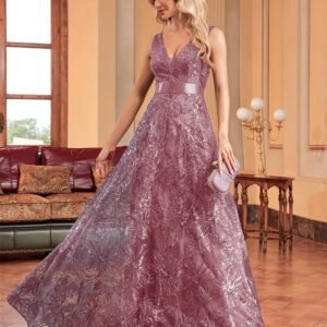 Sexy Deep V-Neck Sequin Evening Dress – Glamorous Formal Gown for Special Occasions
