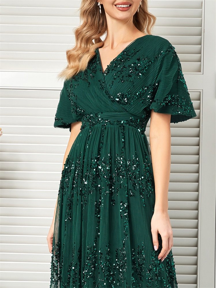 Green Sequin Evening Dress – Elegant Formal Gown for Special Events & Parties