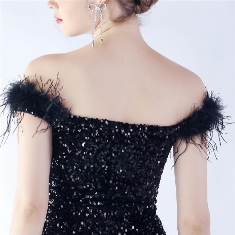 Elegant Evening Party Dress For New Year Luxury Women's Ball Gown Ostrich Feather Maxi Dresses