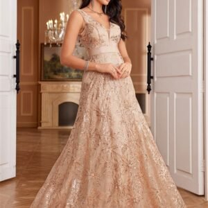 Sexy Deep V-Neck Sequin Evening Dress – Glamorous Formal Gown for Special Occasions