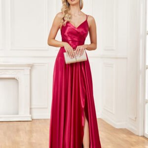 Luxury V-Neck Satin Sleeveless Blue Formal Evening Dress – Elegant & Sophisticated Gown