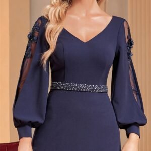 Luxury Long Sleeve Floor-Length Evening Dress – Elegant V-Neck Formal Gown for Prom & Parties