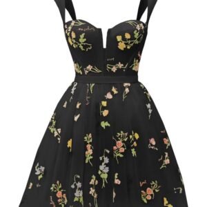 Simple Temperament Sling Sleeveless Short Ball Gown – Exquisite Flower Embroidery Slim Waist Dress